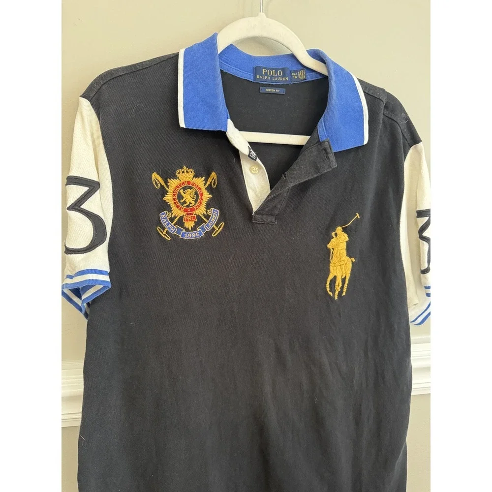 Polo Ralph Lauren Black Watch Polo Team Crest Shirt Custom Fit XL Black Blue